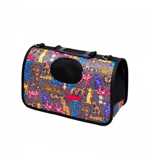 AQUAONE - Pet Carrier Folding Portable Colorful Kitty On Brown